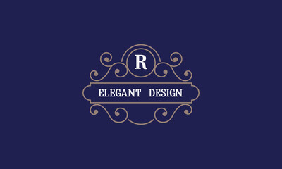 Elegant monogram template with initial R. Sign for restaurant, jewelry, boutique, cafe, hotel, heraldry.