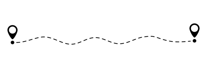 Pin map dotted line. Navigation pointers. Destination sign. Vector illustration isolated on white.