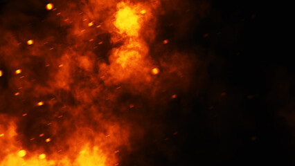 Fire embers particles texture overlays . Burn effect on isolated black background. Concept of particles , sparkles, flame and light. Stock illustration.