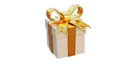 3D white paper gift box with gold ribbon