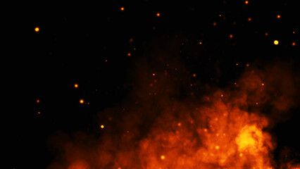 Fire embers particles texture overlays . Burn effect on isolated black background. Concept of particles , sparkles, flame and light. Stock illustration.