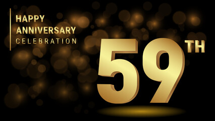 59th Anniversary. 3d template design with gold color for celebration events, invitations, greeting cards, banners, posters and flyers. Vector Template Illustration