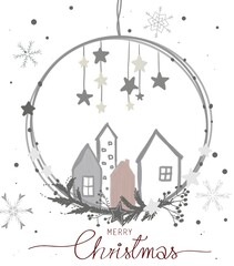 Handrawn postcards of winter holidays. Merry christmas wish postcard