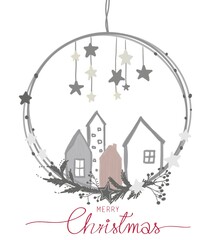 Handrawn postcards of winter holidays. Merry christmas wish postcard