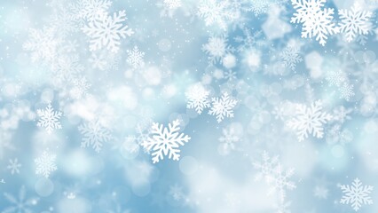 Naklejka na ściany i meble White snowflake Bokeh backgrounds on blue backgrounds in Christmas Holiday , illustration wallpaper