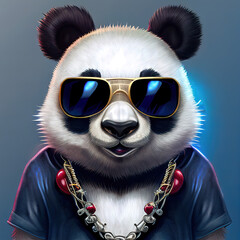 Cooler Rocker Panda mit Lederjacke, Sonnenbrille und Halskette, Illustration