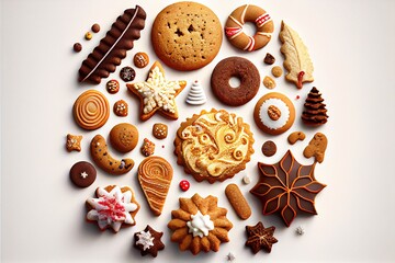 decorated christmas cookies on white background
