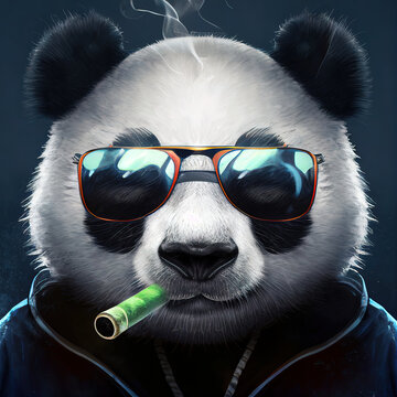 Cooler Panda mit Sonnenbrille und Zigarre, Illustration
