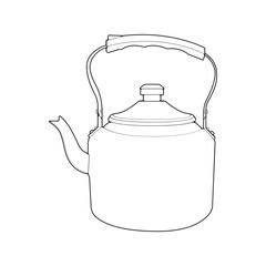 Kettle line vector art. Teapot logo. Kettle with handle isolated on white background. Kettle in line art style vector icon.