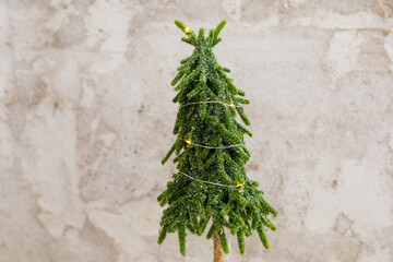 mini christmas tree on grey cement background
