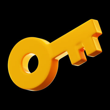 Premium game gold key icon 3d rendering on isolated background
