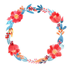 Watercolor Floral wreath. Decorative frame.