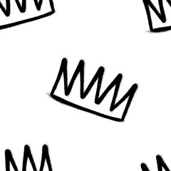 Seamless pattern of sprayed crown with overspray in black over white. Vector illustration template