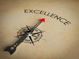 compass pointing to excellence on old paper. Business Concept of Success to Achieve Competitive...
