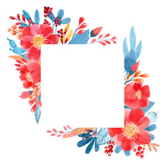 Watercolor floral decorative frame. 