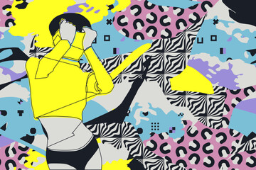 Fashion minimal vector illustration. Sensual stylish Girl and creative pattern design