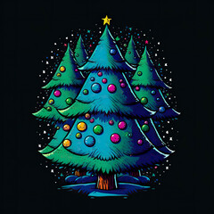 Christmas tree with snowflakes, flat vector style design for T-shirt or a card 