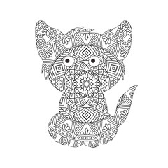 Zentangle cat mandala coloring page for adults christmas cat and floral animal coloring book isolated on white background antistress coloring page vector illustration