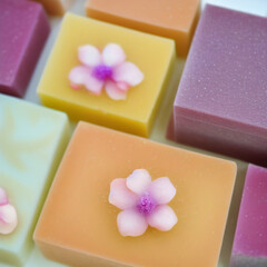 Colorful soap bars, handmade natural zero waste soap, spa and skincare small business idea, solid soap