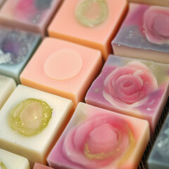 Colorful soap bars, handmade natural zero waste soap, spa and skincare small business idea, solid soap
