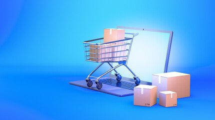 3d render cart shopping online on laptop © pingingz