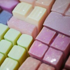 Colorful soap bars, handmade natural zero waste soap, spa and skincare small business idea, solid soap