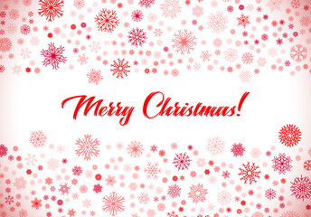 Christmas card with the frame of red snowflakes with Merry Christmas holiday greeting.