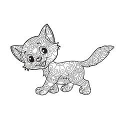 Zentangle cat mandala coloring page for adults christmas cat and floral animal coloring book isolated on white background antistress coloring page vector illustration