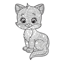 Zentangle cat mandala coloring page for adults christmas cat and floral animal coloring book isolated on white background antistress coloring page vector illustration