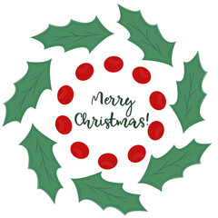 Merry Christmas card wthite omela mistletoe wreath