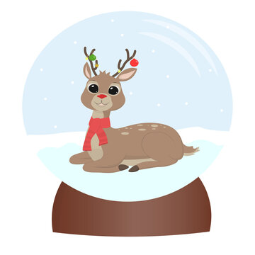 Snowglobe reindeer cute christmas character on white