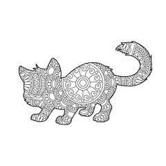 Zentangle cat mandala coloring page for adults christmas cat and floral animal coloring book isolated on white background antistress coloring page vector illustration