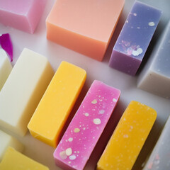 Colorful soap bars, handmade natural zero waste soap, spa and skincare small business idea, solid soap
