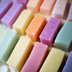 Colorful soap bars, handmade natural zero waste soap, spa and skincare small business idea, solid soap
