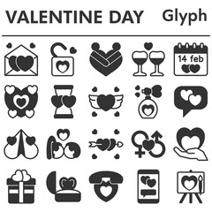 Obraz premium Set, valentines day icons set - icon, illustration on white background, glyph style