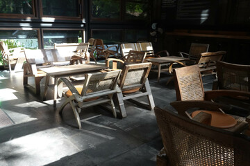 gentle sunlight in an empty cafeteria in the park