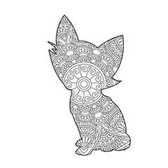Zentangle cat mandala coloring page for adults christmas cat and floral animal coloring book isolated on white background antistress coloring page vector illustration