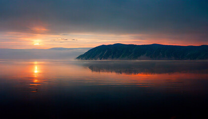 Fototapeta na wymiar Stunning lake baikal in summer with evening sun