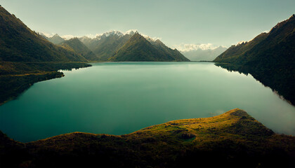 Beautiful lake mountain with dreamy sky
