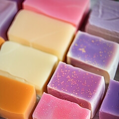 Colorful soap bars, handmade natural zero waste soap, spa and skincare small business idea, solid soap