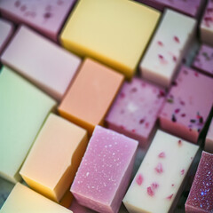 Colorful soap bars, handmade natural zero waste soap, spa and skincare small business idea, solid soap