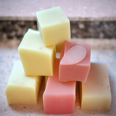 Colorful soap bars, handmade natural zero waste soap, spa and skincare small business idea, solid soap