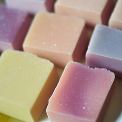 Colorful soap bars, handmade natural zero waste soap, spa and skincare small business idea, solid soap