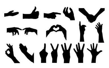 Vector illustration of silhouettes of hands positions