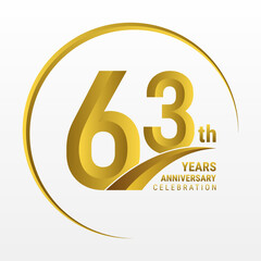 63th Anniversary. Anniversary logo design in golden color for celebration events, invitations, greeting cards, banners, posters and flyers. Vector Template Illustration