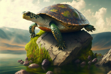 turtle on the rock