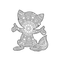 Obraz premium Zentangle cat mandala coloring page for adults christmas cat and floral animal coloring book isolated on white background antistress coloring page vector illustration