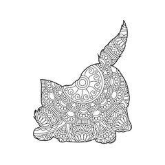 Zentangle cat mandala coloring page for adults christmas cat and floral animal coloring book isolated on white background antistress coloring page vector illustration