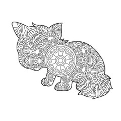 Zentangle cat mandala coloring page for adults christmas cat and floral animal coloring book isolated on white background antistress coloring page vector illustration
