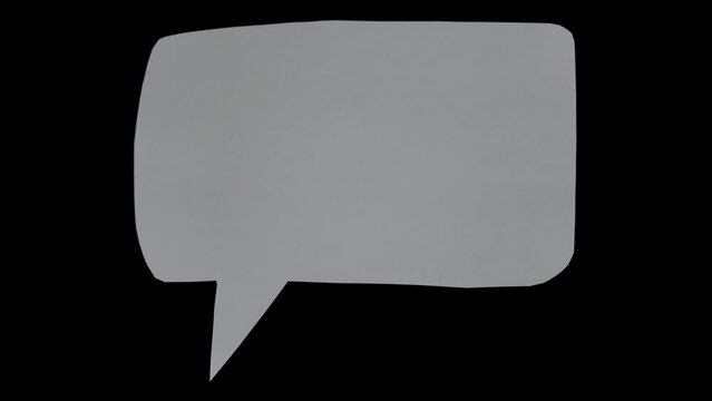 Animation of cut out paper in bubble speech shape. Stop motion for creative videos overlay. Bubble text animation in retro comic style